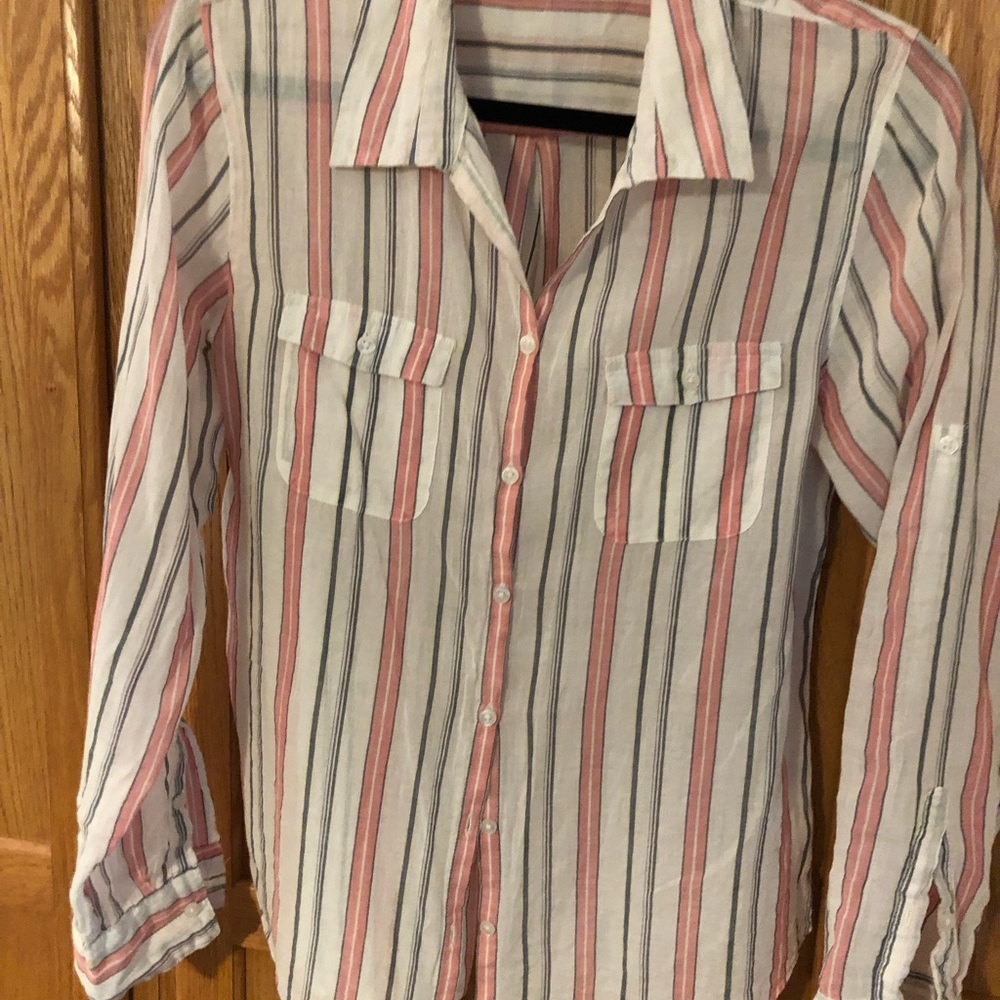 Horny Toad Womens LS striped button front shirt. Organic cotton. Size M.